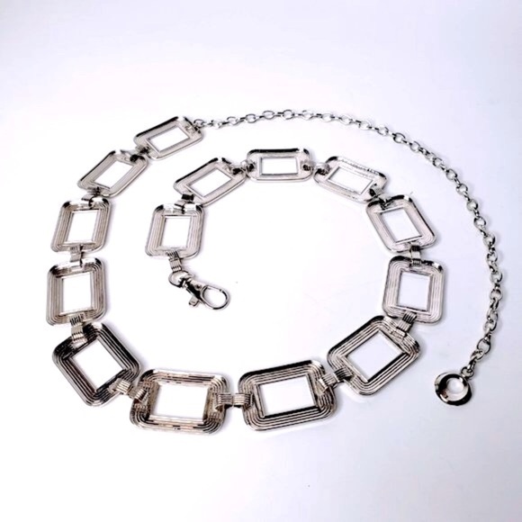 New Silver Rectangle Chain Link Dressy Accessory Belt - Picture 2 of 8